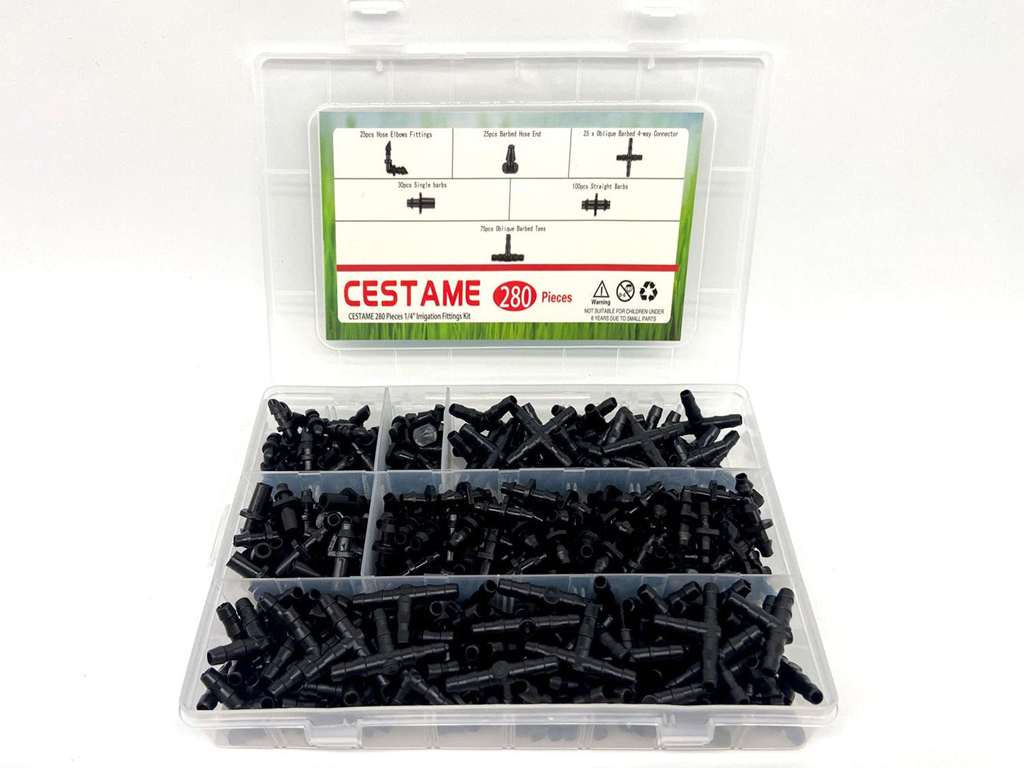 280 Pcs Barbed Connectors Irrigation Fittings Kit,Drip Irrigation Barbed Connectors 1/4''Tubing Fittings Kit