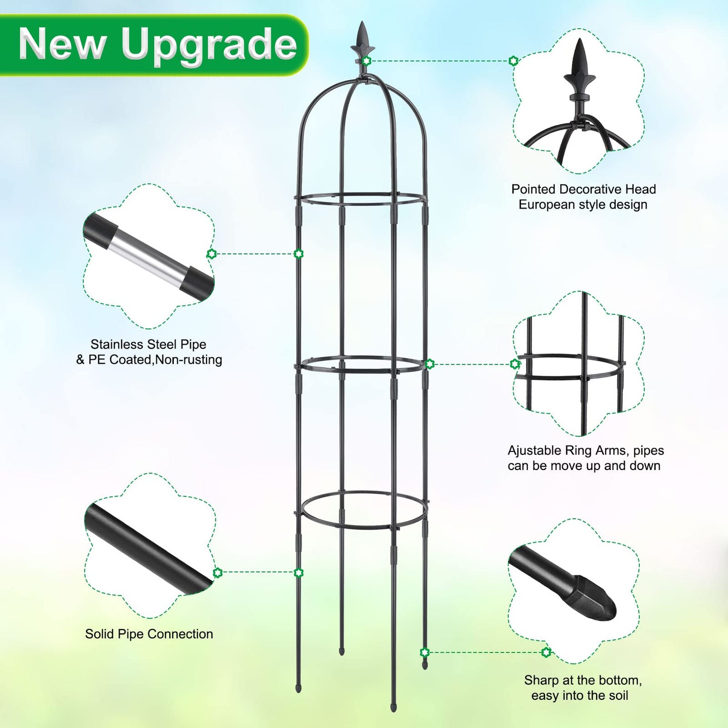2Pcs Plant Cages and Supports, Deaunbr Tomato Cage 6FT Tall Plant Stakes Heavy Duty Garden Trellis for Indoor & Outdoor Plants, Climbing Plant, Tomatoes, Vegetables, Fruits, Flowers, Pots, Vines