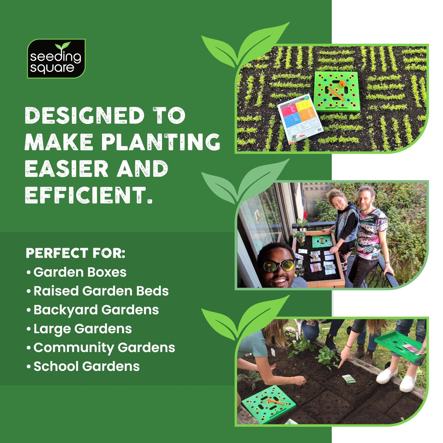 Seeding Square - Patented Seed and Seedling Spacer Tool for Bigger Harvests, Organized Plants & Fewer Weeds – Color-Coded Gardening Template with Magnetic Dibber, Ruler & Planting Guide