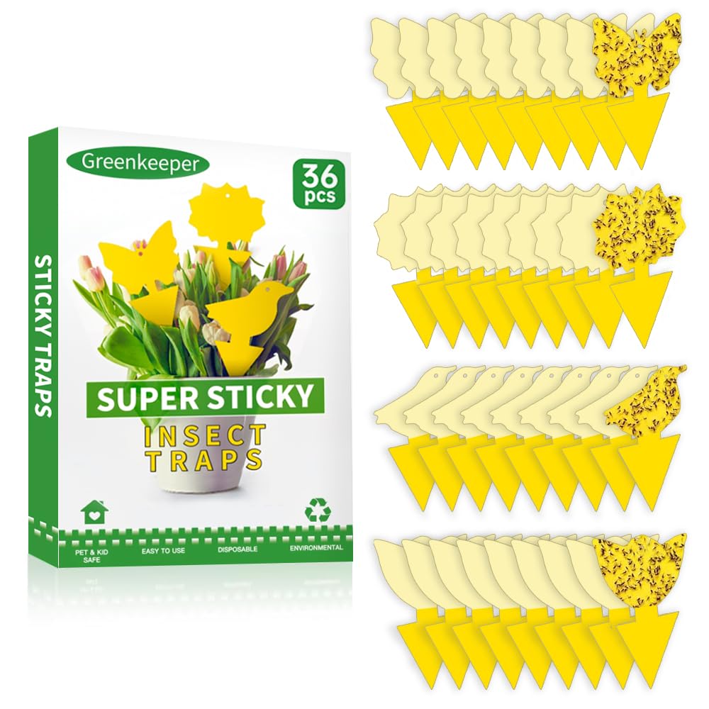36 Pcs Classic Sticky Traps for Fungus Gnat (Plants), Fruit Fly, Whitefly, and Fly, Yellow Sticky Insect Catcher Traps for Indoor/Outdoor