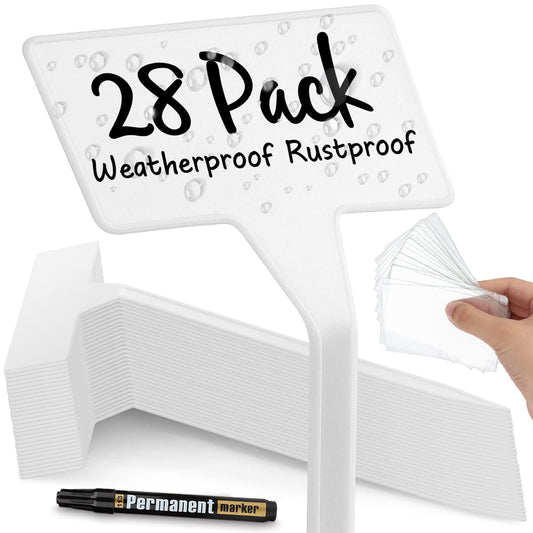 28 Pack Outdoor Plant Label, Large Waterproof Plastic Plant T-Type Tags, Durable Nursery Garden Markers,