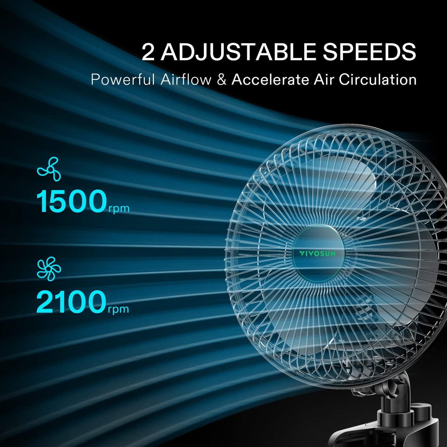 VIVOSUN AeroWave A6 6-Inch Clip-on Fan, Patented Portable Indoor Fan with Clip, 2-Speed Adjustment, Cord, Strong Airflow but Low Noise, and Fully-Adjustable Tilt for Grow Tent, Black, 1-Pack