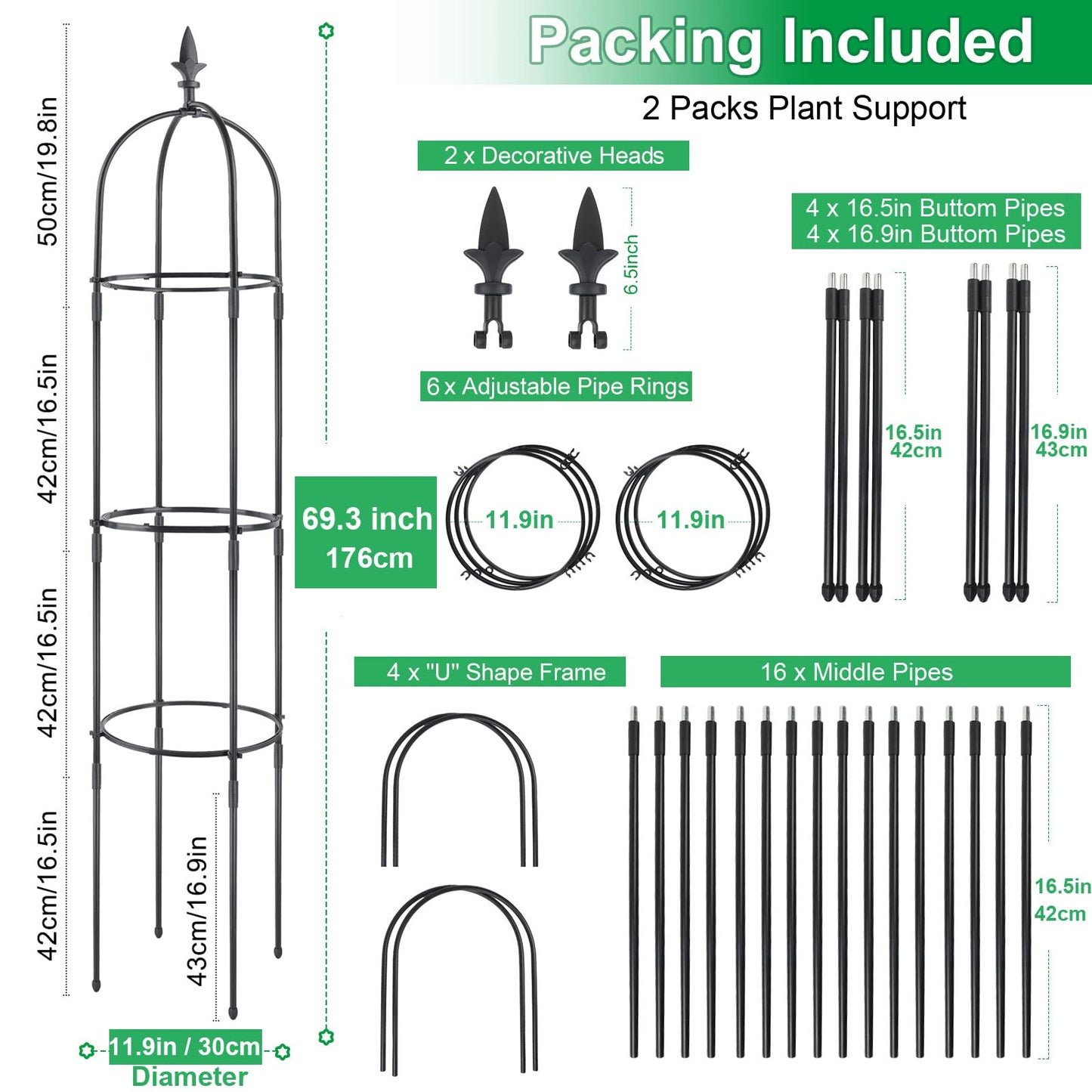 2Pcs Plant Cages and Supports, Deaunbr Tomato Cage 6FT Tall Plant Stakes Heavy Duty Garden Trellis for Indoor & Outdoor Plants, Climbing Plant, Tomatoes, Vegetables, Fruits, Flowers, Pots, Vines