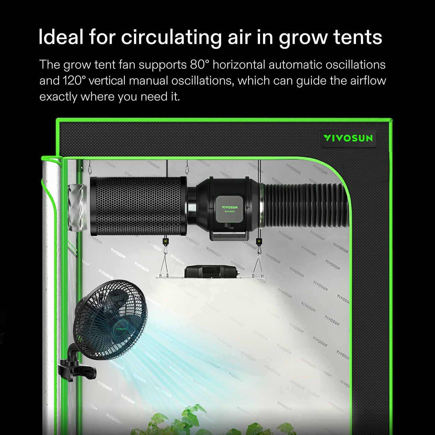 VIVOSUN AeroWave A6 6-Inch Clip-on Fan, Patented Portable Indoor Fan with Clip, 2-Speed Adjustment, Cord, Strong Airflow but Low Noise, and Fully-Adjustable Tilt for Grow Tent, Black, 1-Pack