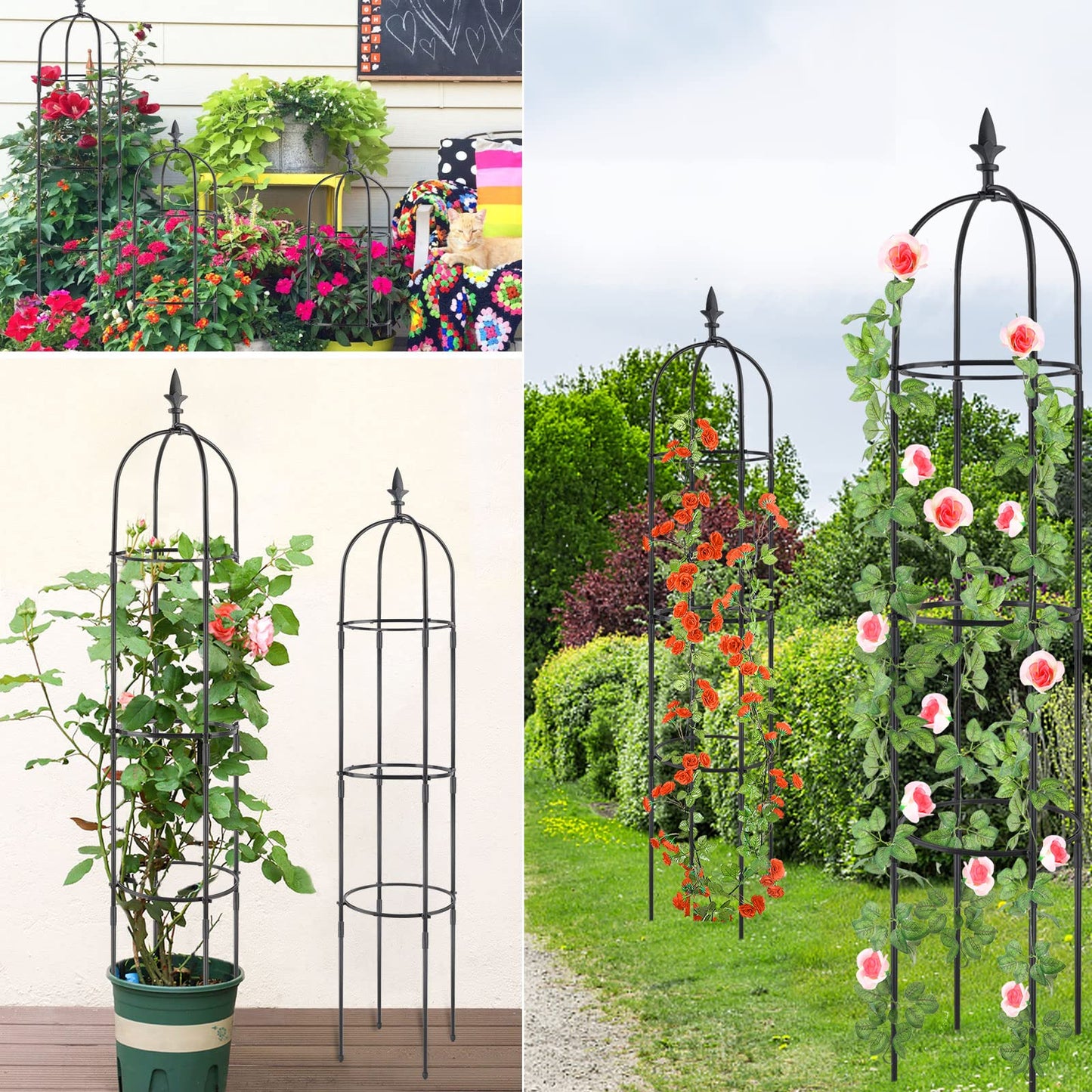 2Pcs Plant Cages and Supports, Deaunbr Tomato Cage 6FT Tall Plant Stakes Heavy Duty Garden Trellis for Indoor & Outdoor Plants, Climbing Plant, Tomatoes, Vegetables, Fruits, Flowers, Pots, Vines