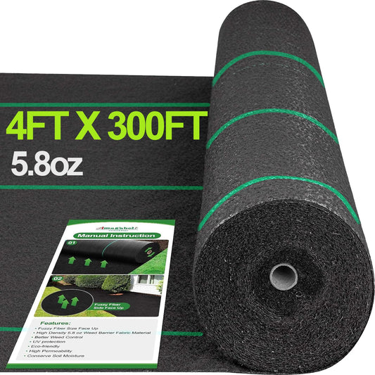 AMAGABELI GARDEN & HOME 5.8oz 4ftx300ft Weed Barrier Landscape Fabric Heavy Duty Ground Cover Weed Cloth